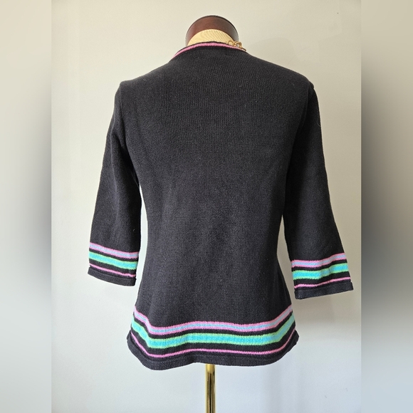 Parkhurst Cotton Country Square Neck Black Sweater Pink Heart and Stripes. Small - Picture 7 of 10